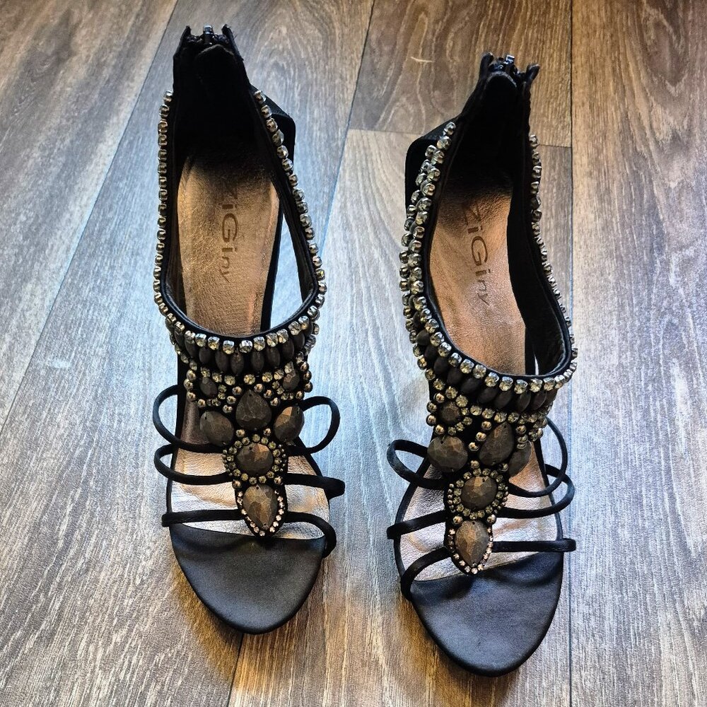 Zigi NY Black Satin Jeweled Heels – Minimally Worn 10 US (41 EU)